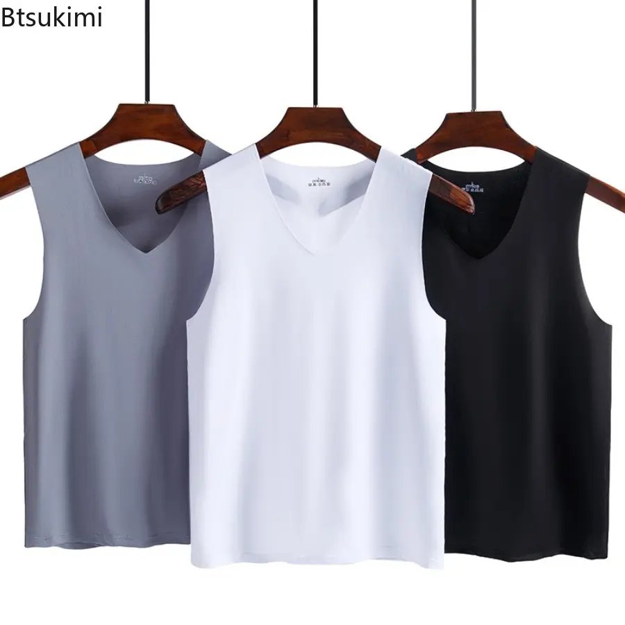 2025 New Men Ice Silk Tank Tops Seamless Vest Loose Sleeveless Sport Bodysuit Vest for Men Plain Casual Summer Tank Undershirts
