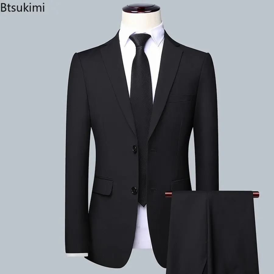 High Quality Suit Two-pieces Blazer and Trousers Men's Classic Formal Business Blazer Sets Elegant Fashion Groom Wedding Dresses