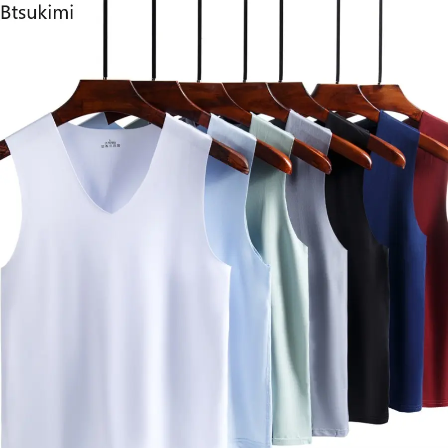 2025 New Men Ice Silk Tank Tops Seamless Vest Loose Sleeveless Sport Bodysuit Vest for Men Plain Casual Summer Tank Undershirts