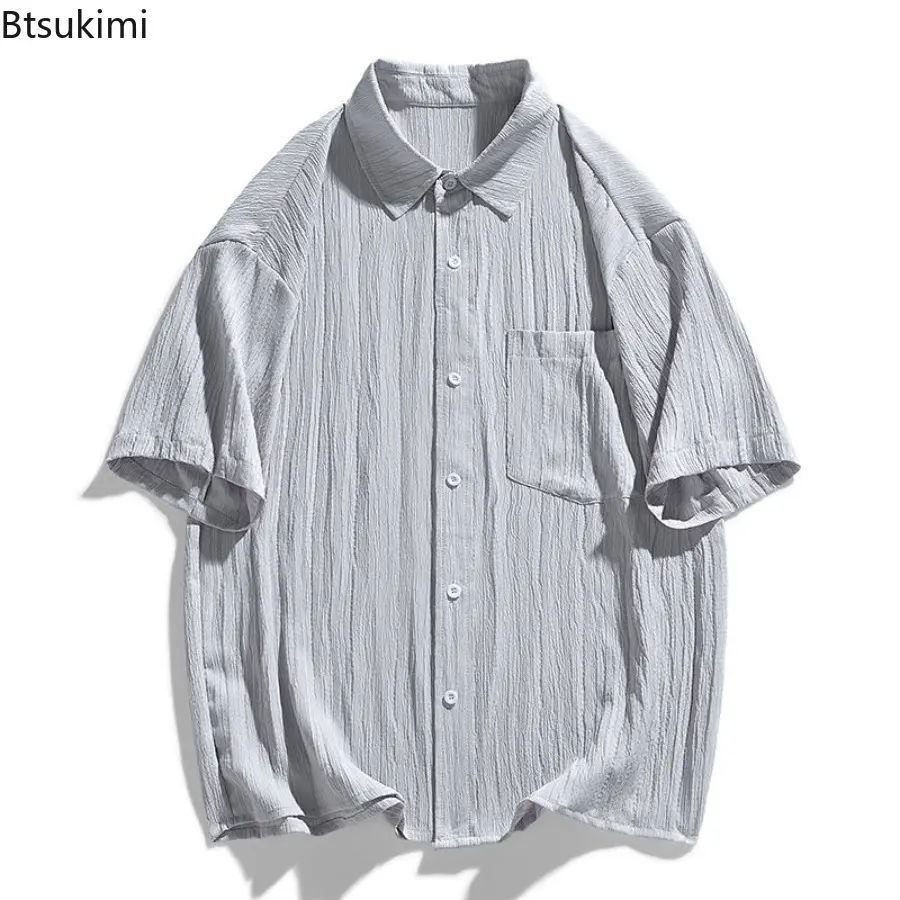 2025 Men's New Ice Silk Shirt Flip Collar Short Sleeve Summer Loose Shirt Fashion Versatile Shirt Coat Casual Trendy Streetwear