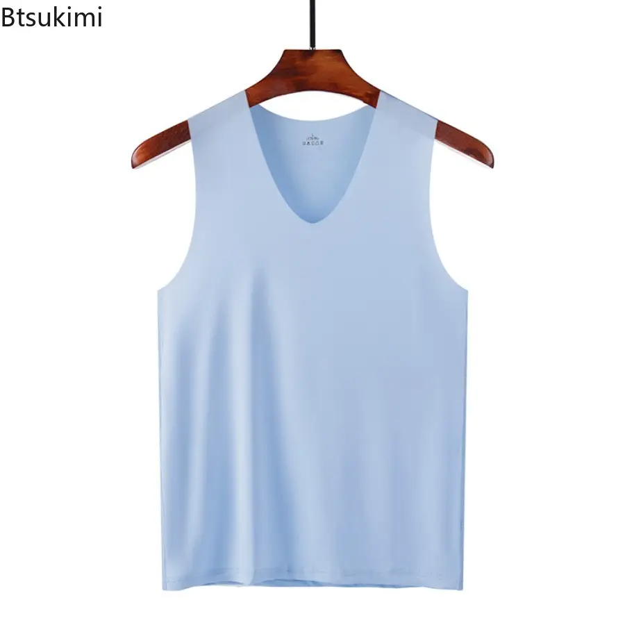 2025 New Men Ice Silk Tank Tops Seamless Vest Loose Sleeveless Sport Bodysuit Vest for Men Plain Casual Summer Tank Undershirts