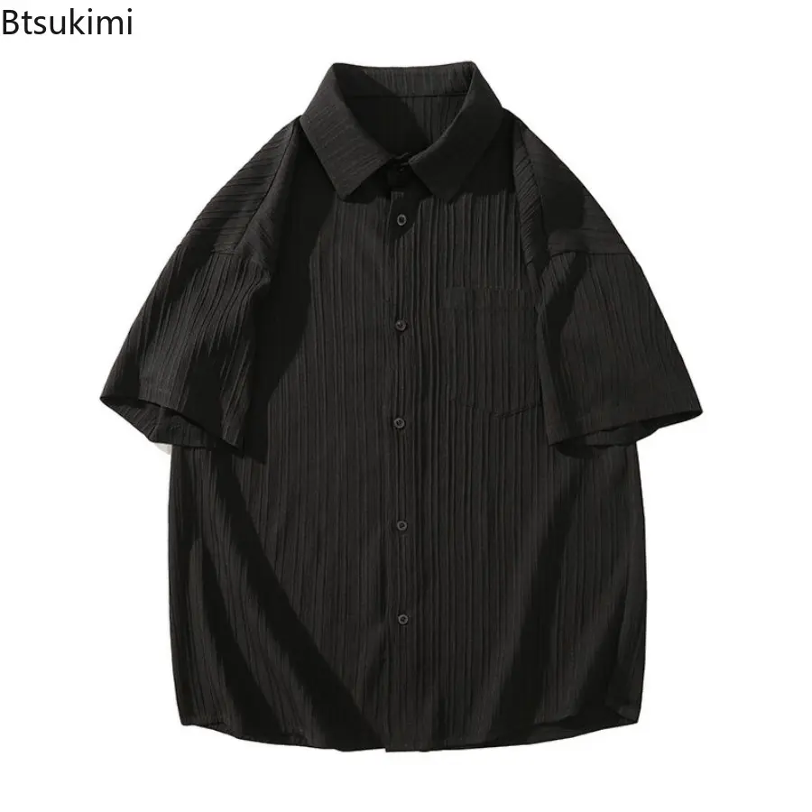 2025 Men's New Ice Silk Shirt Flip Collar Short Sleeve Summer Loose Shirt Fashion Versatile Shirt Coat Casual Trendy Streetwear