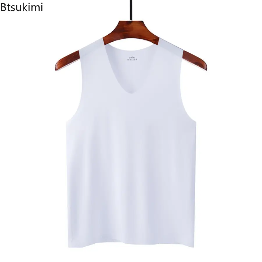 2025 New Men Ice Silk Tank Tops Seamless Vest Loose Sleeveless Sport Bodysuit Vest for Men Plain Casual Summer Tank Undershirts