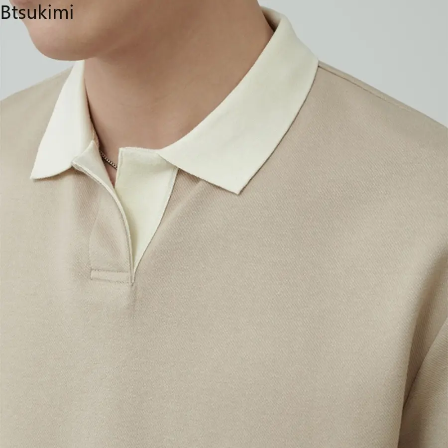 2025 Men's Summer Short-sleeved Loose Lapel T-shirts Fashion Contrast Color Casual Tees Man High Quality Versatile Handsome Tops