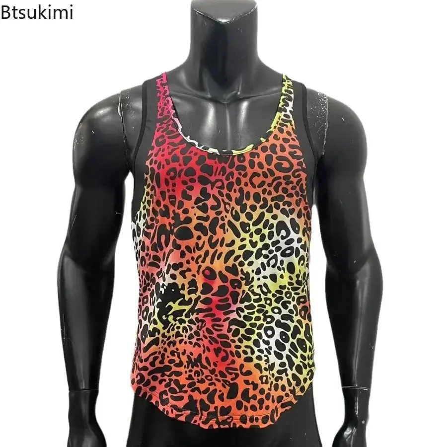 2025 Punk Style Men's Leopard Print Sleeveless T-shirts Vintage Loose Casual Personalized Tank Tops Men High Street Muscle Vest