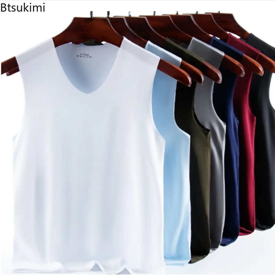 Men's V-neck Vest for Mens Ice Silk Tank Top Men High Quality Bodybuilding Singlet Sleeveless Slim Fit Vest Male Bodyshaper 5XL