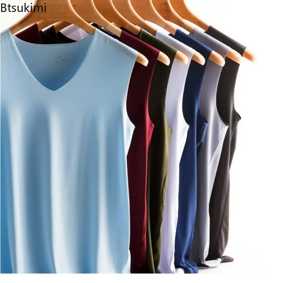 Men's V-neck Vest for Mens Ice Silk Tank Top Men High Quality Bodybuilding Singlet Sleeveless Slim Fit Vest Male Bodyshaper 5XL