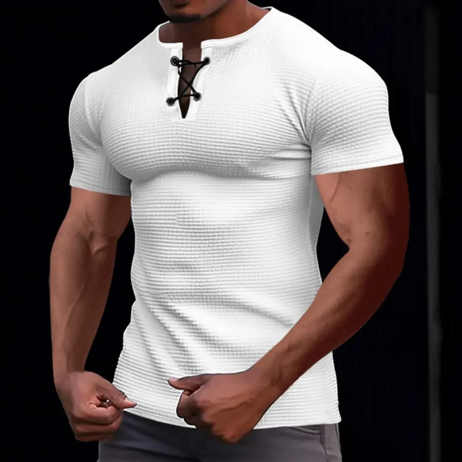 Fashion Men's Casual Short Sleeve T-shirts Summer New Solid Simple Henry Shirts Men Comfy Sport Tees Vintage Versatile Slim Tops