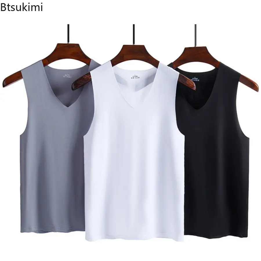 Men's V-neck Vest for Mens Ice Silk Tank Top Men High Quality Bodybuilding Singlet Sleeveless Slim Fit Vest Male Bodyshaper 5XL