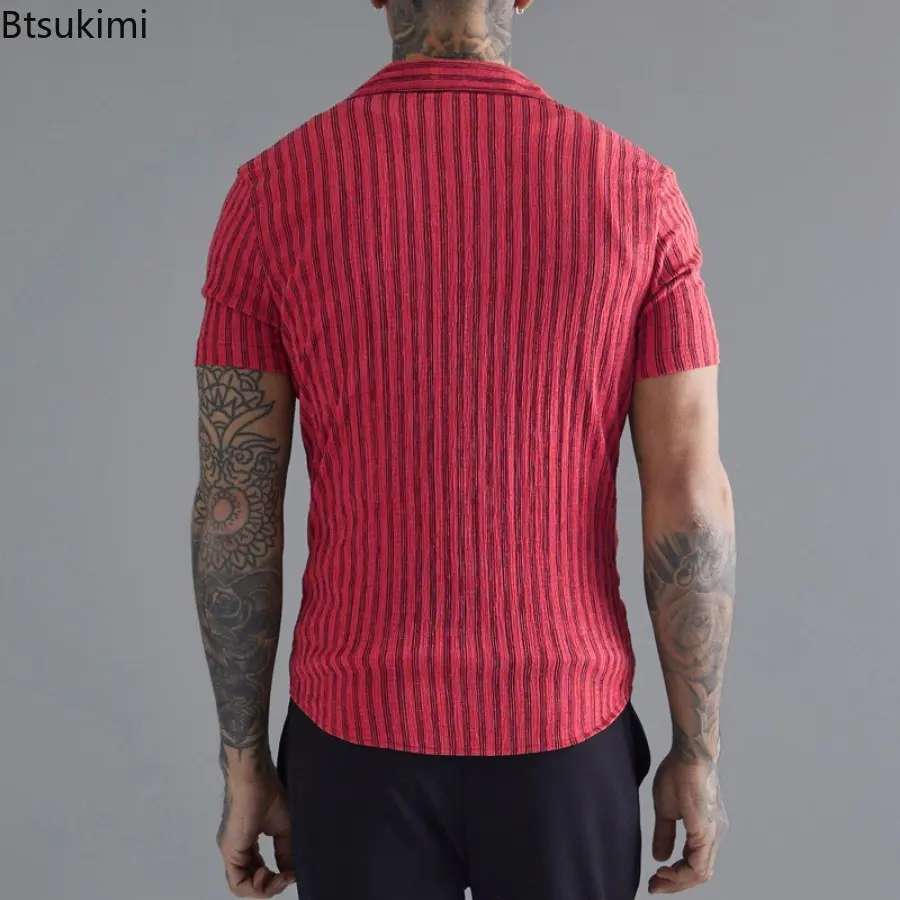2025 Men's Summer Striped Short-sleeved Casual Shirts Comfy All-match Trend Lapel Cardigan Tops Men Loose Shirt Coats Streetwear