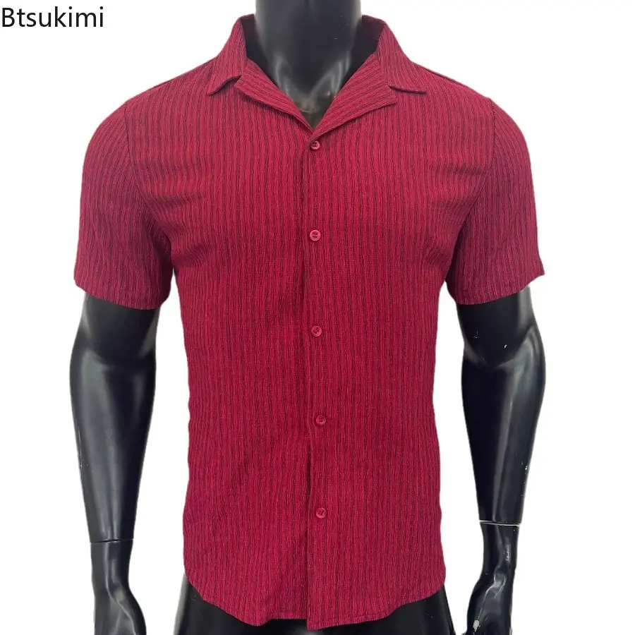 2025 Men's Summer Striped Short-sleeved Casual Shirts Comfy All-match Trend Lapel Cardigan Tops Men Loose Shirt Coats Streetwear