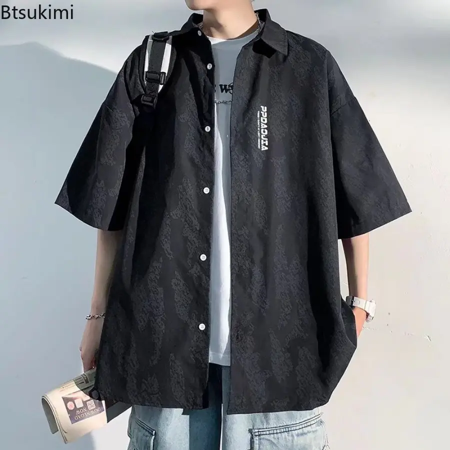 Summer New Trend Casual Shirts for Men Short-sleeved Loose Cardigan Tops Men's Handsome Streetwear Popularity Print Brand Blouse