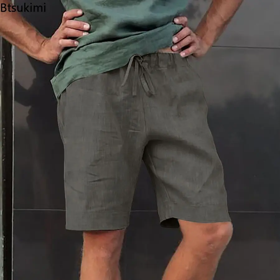 Plus Size Multi-color Beach Shorts Men's Simple Comfy Cotton Linen Drawstring Casual Short Pants Summer Fashion Versatile Shorts