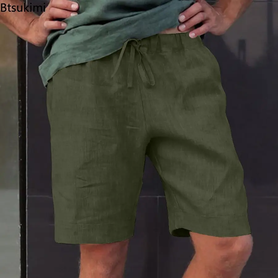 Plus Size Multi-color Beach Shorts Men's Simple Comfy Cotton Linen Drawstring Casual Short Pants Summer Fashion Versatile Shorts