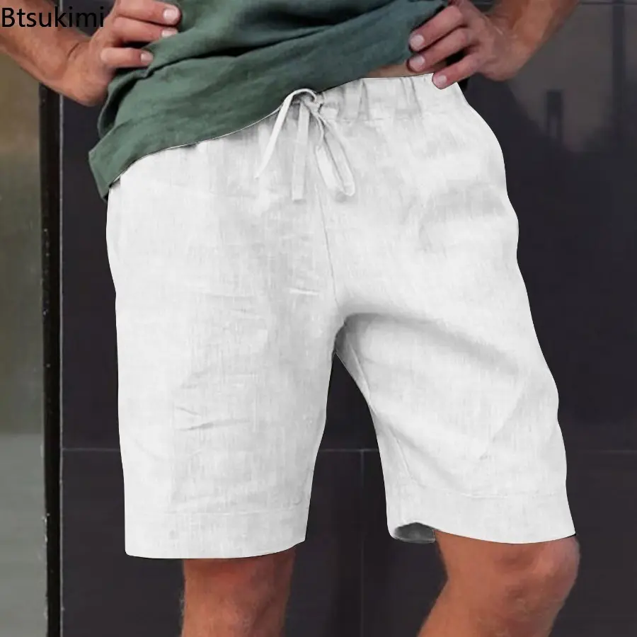 Plus Size Multi-color Beach Shorts Men's Simple Comfy Cotton Linen Drawstring Casual Short Pants Summer Fashion Versatile Shorts