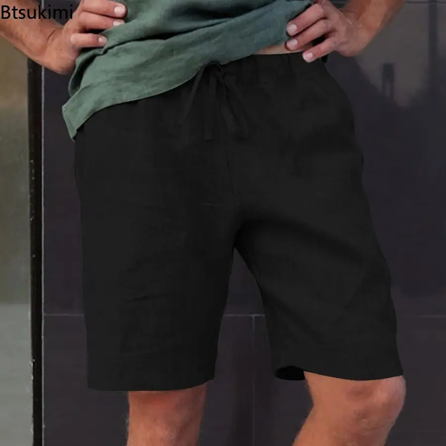 Plus Size Multi-color Beach Shorts Men's Simple Comfy Cotton Linen Drawstring Casual Short Pants Summer Fashion Versatile Shorts