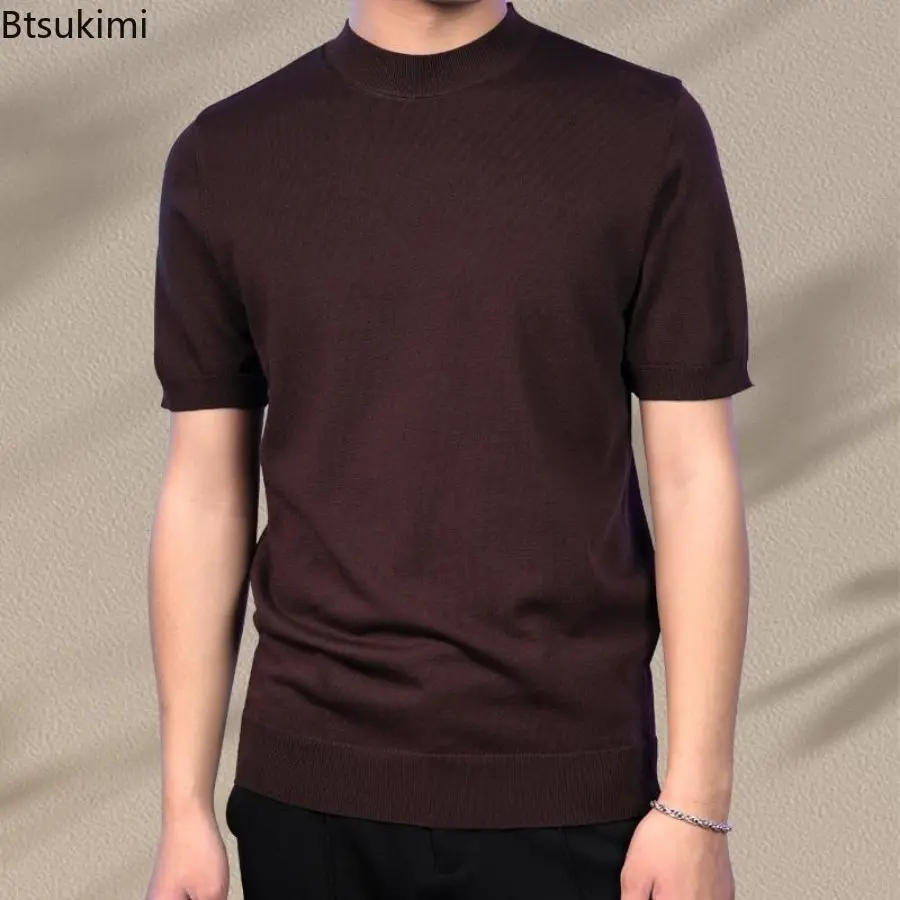 New Summer Casual Short Sleeved Thin Sweaters for Men Fashion Solid Slim Knitted T-shirts Soft Breathable O-neck Knit Tops Male