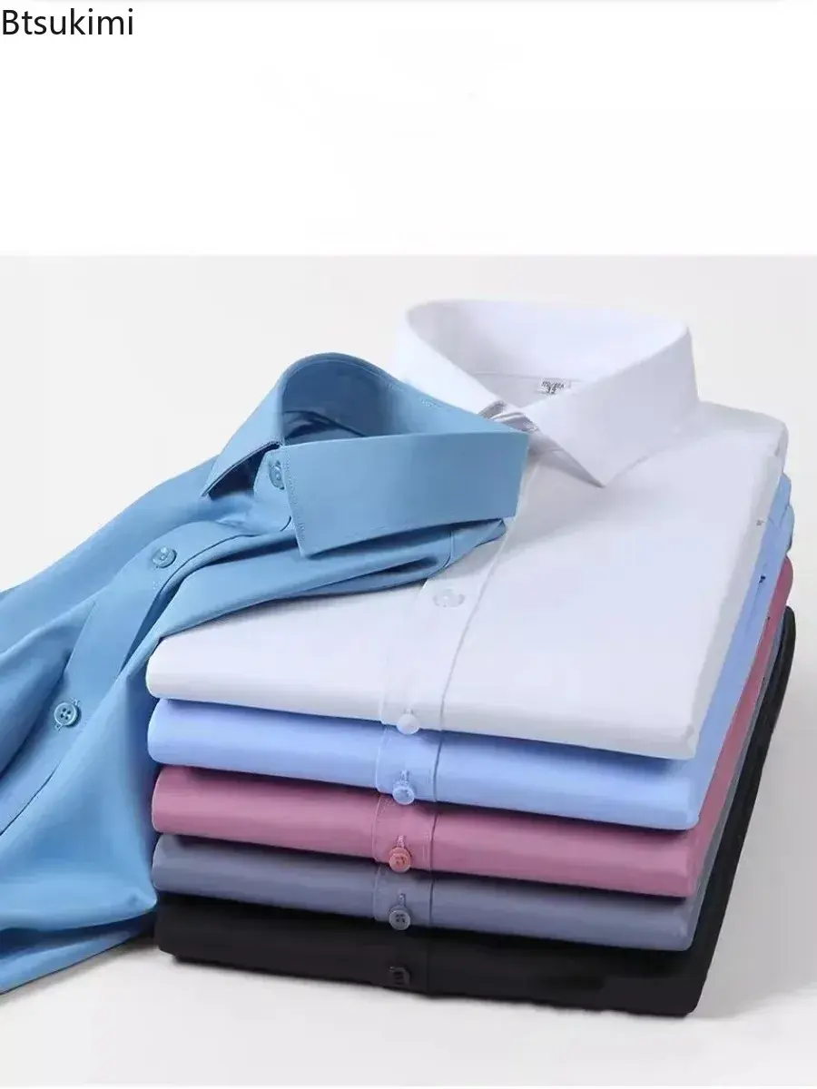 2025 New Men's Long Sleeve Business Office Dress Shirts Fashion Solid Slim Fit Breathable Bamboo Fiber Shirts Men Formal Blouses