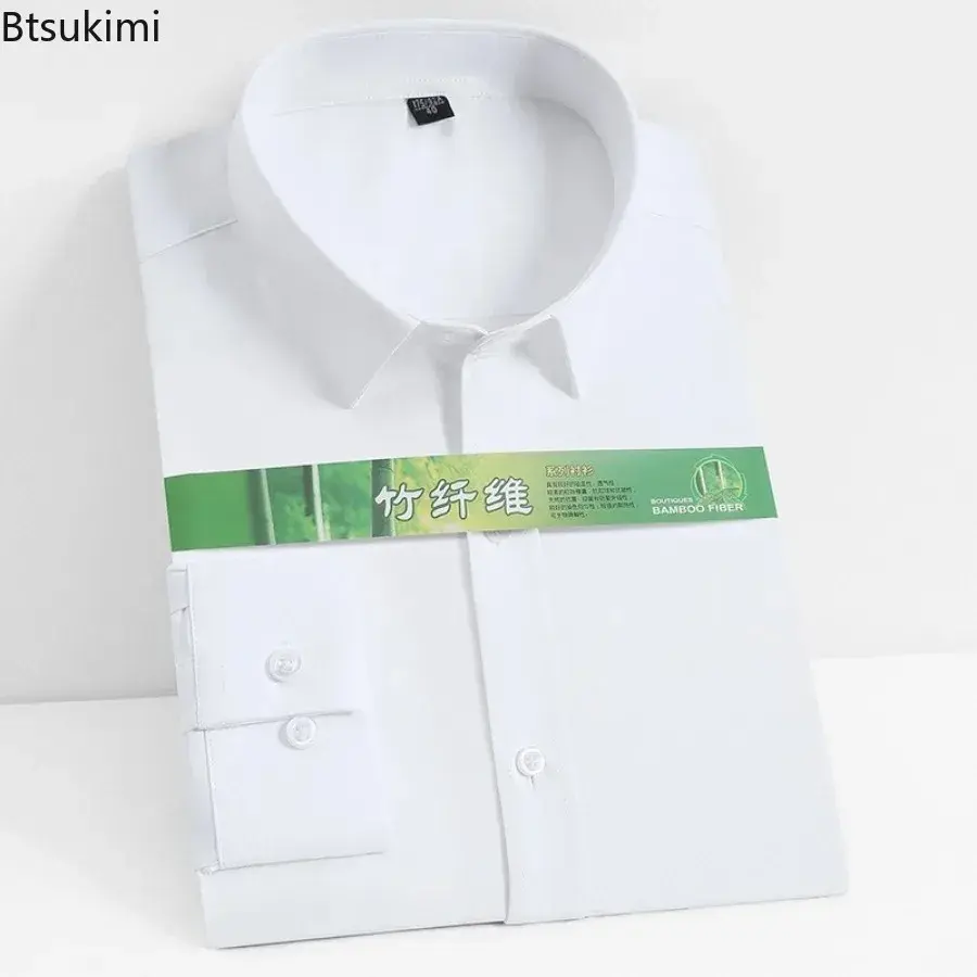 2025 New Men's Long Sleeve Business Office Dress Shirts Fashion Solid Slim Fit Breathable Bamboo Fiber Shirts Men Formal Blouses