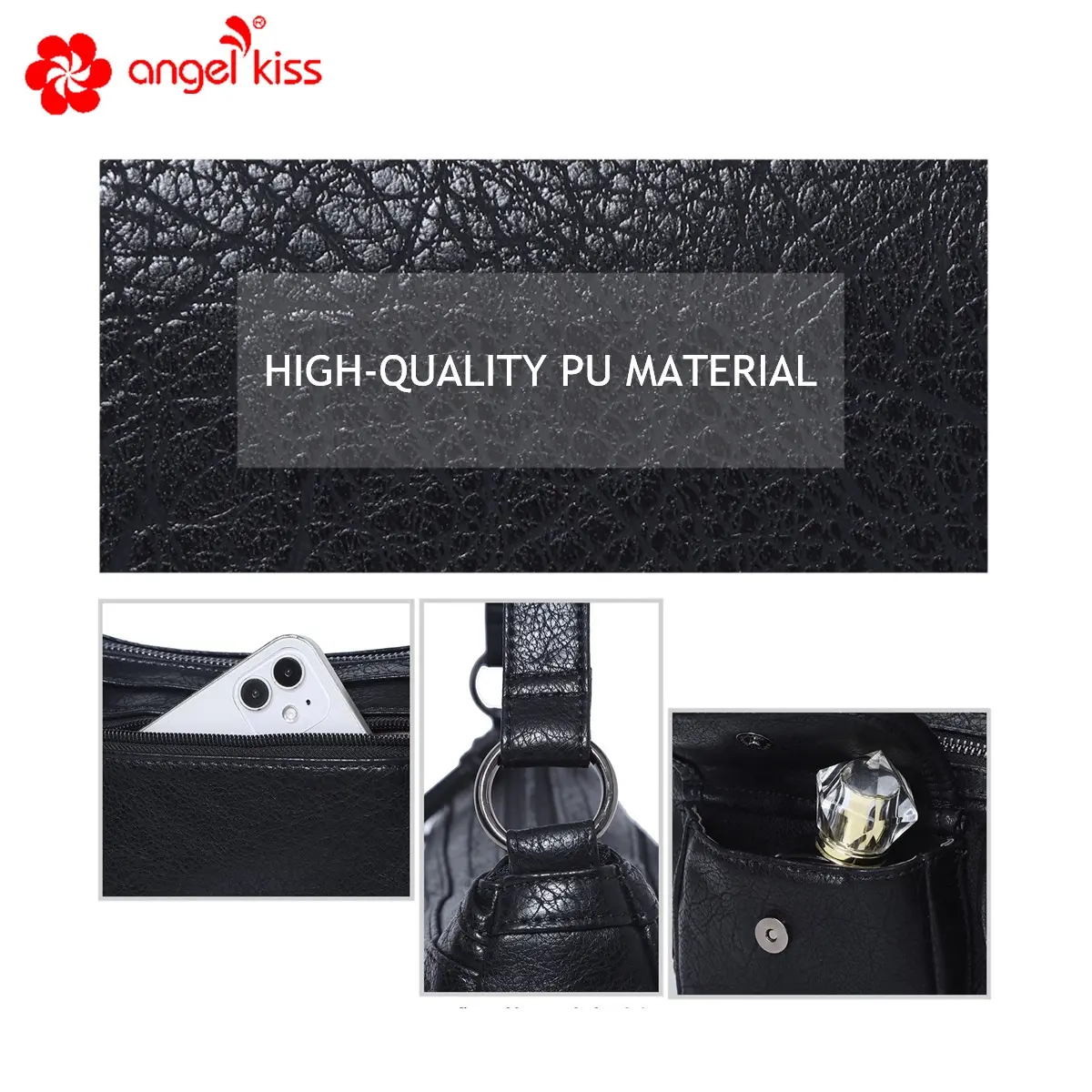  Women's Handbag Leopard Shoulder Bag Fashion Top-handle Vintage Black Dinner Bag Multi-pockets Flap Bag Purse