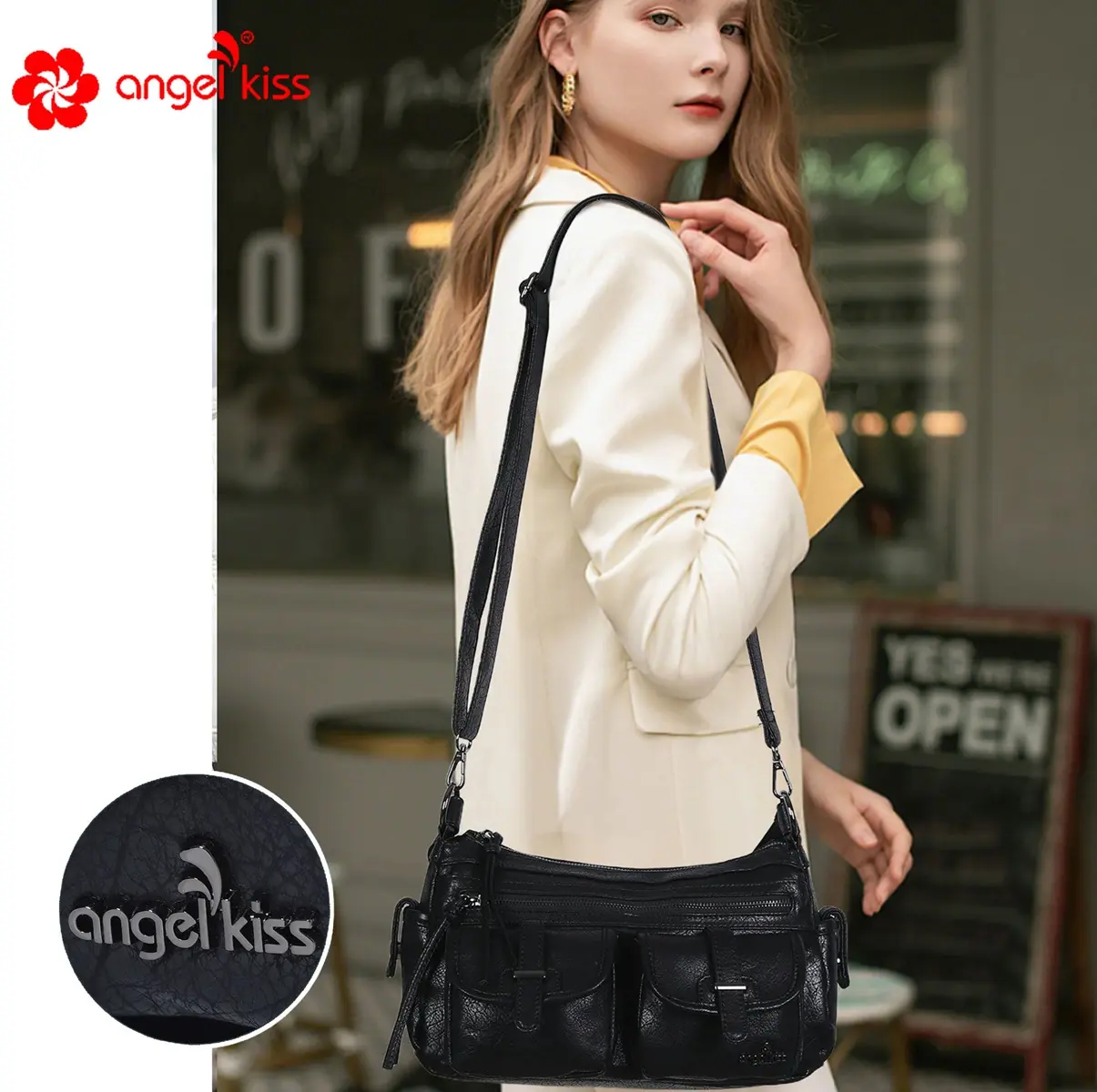  Women's Handbag Leopard Shoulder Bag Fashion Top-handle Vintage Black Dinner Bag Multi-pockets Flap Bag Purse