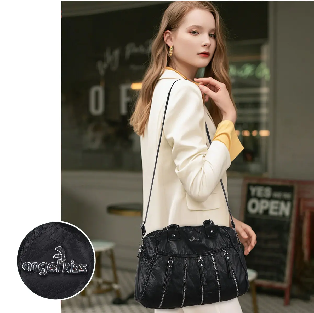 Angelkiss Women Handbags Fashion Satchel Top-handle Travel Handbag Denim Shoulder Bag Shell Pack Multi-pockets Shoulder Bags