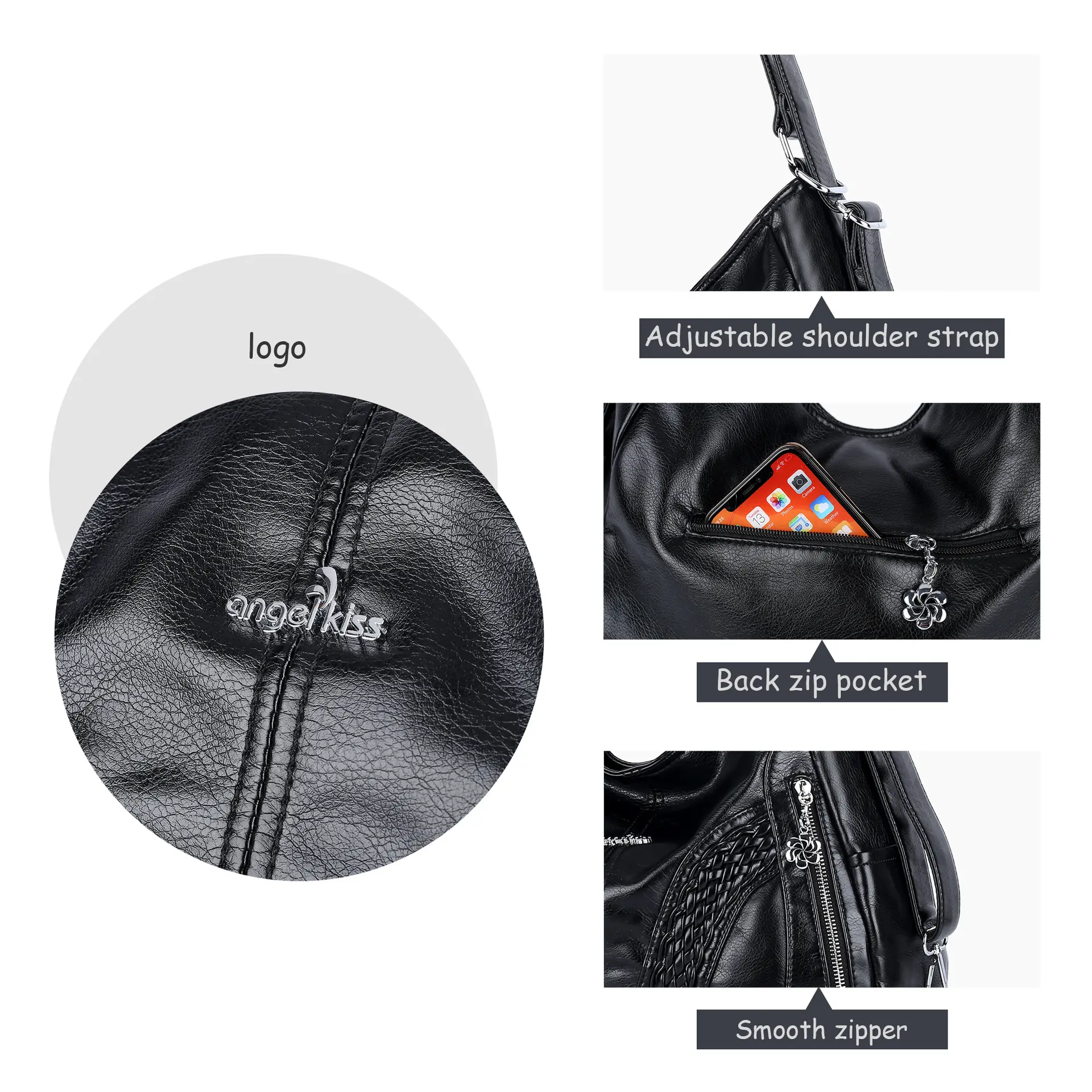 Angel kiss Bag Women Fashion Handbags PU Leather Shoulder Bags Female Satchel Big-capacity Handbag Purse bolsa feminina