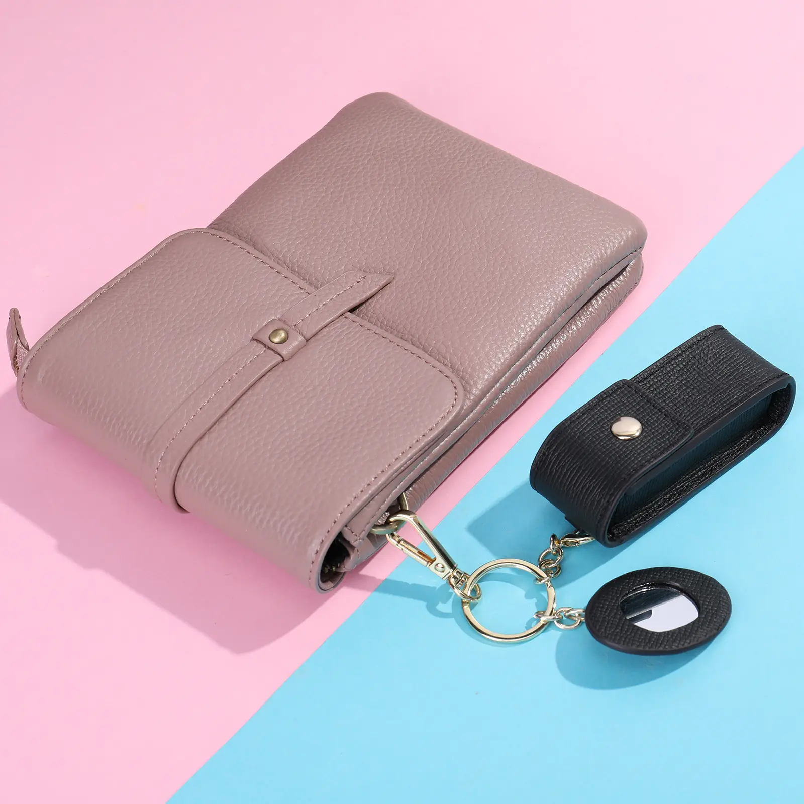 MVA Lipstick Bag Makeup Lipstick Storage Bag With Mirror New Fashion Leather Compact Lipstick Pouch Protective Case