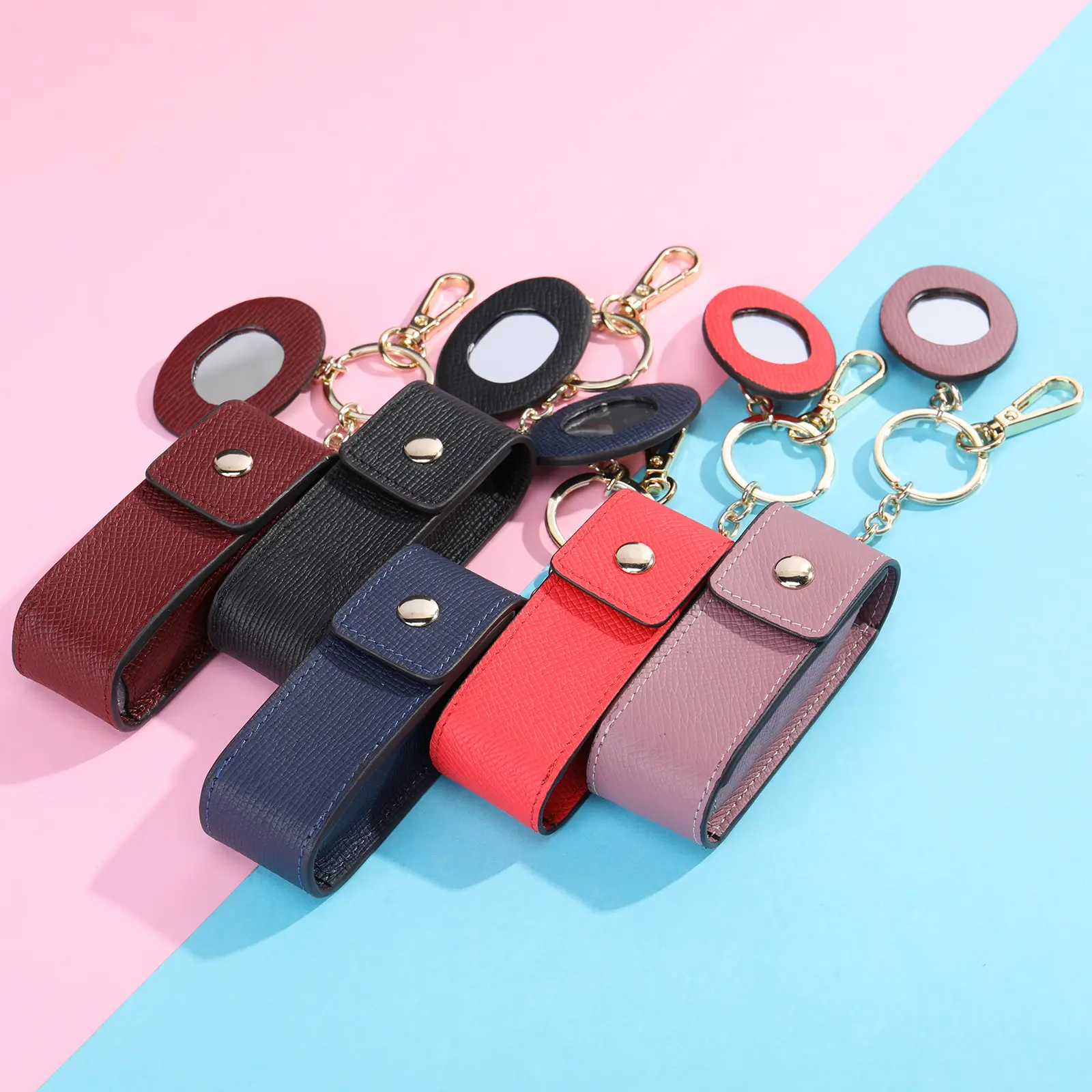 MVA Lipstick Bag Makeup Lipstick Storage Bag With Mirror New Fashion Leather Compact Lipstick Pouch Protective Case