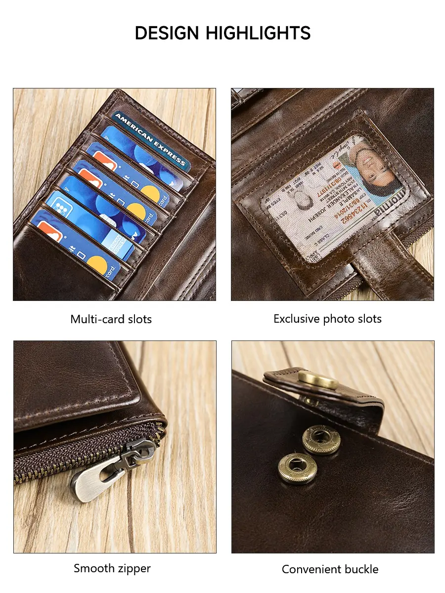 MVA Fashion Wallet RFID Credit Card Holder Cowhide Leather Purse Multi-card Slots Bussiness Wallets Vintage Money Case Purse