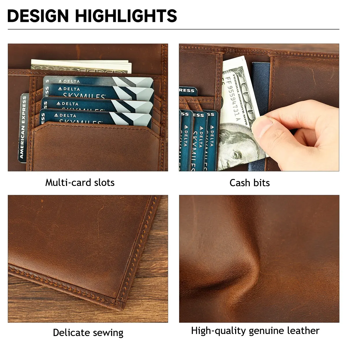 MVA Vintage Card Holder Multi-card Credit Holder Multi-slot Passport Pack Multi-functional Coin Purse Cell Phone Bag Purse