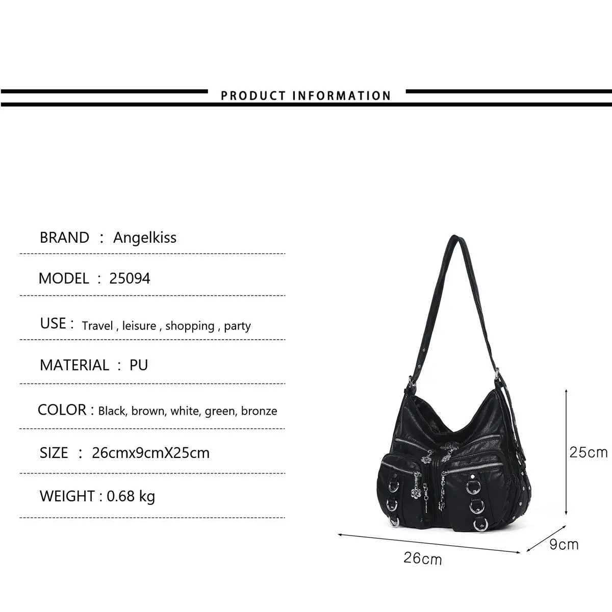  Women's Bag PU Shoulder Bag Soft Fashion Large Vintage Bronze Dyeing Pack Multi-pockets Crossbody Shoulder Bag Purse