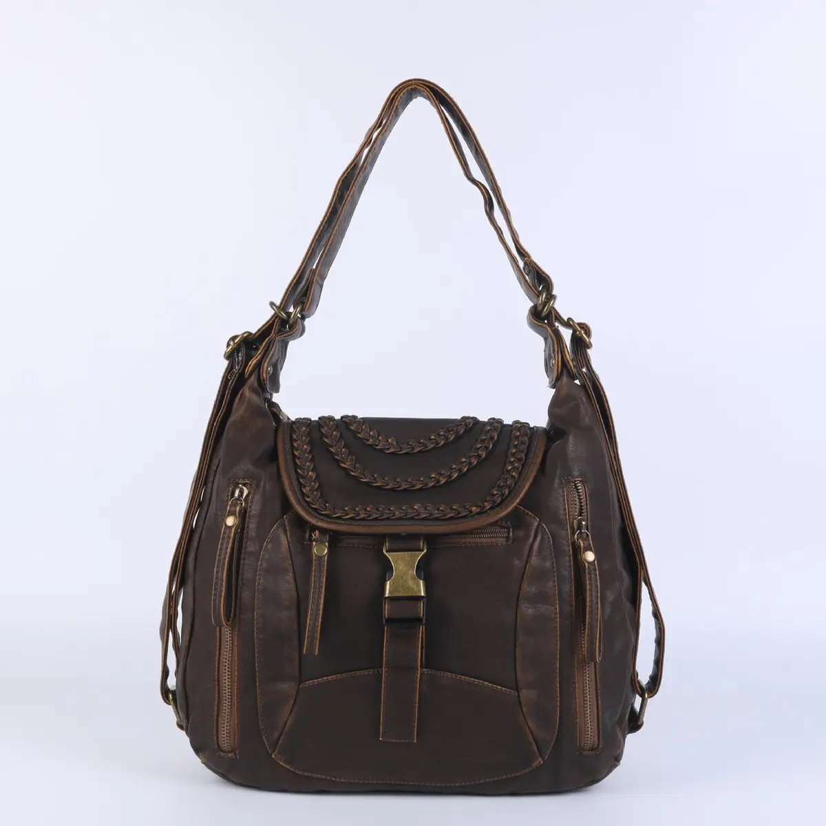  Women's Handbag Fashion PU Shoulder Bag Casual Black Hobo Messenger Bag Satchel Large Backpack Cell Phone Pocket Purse