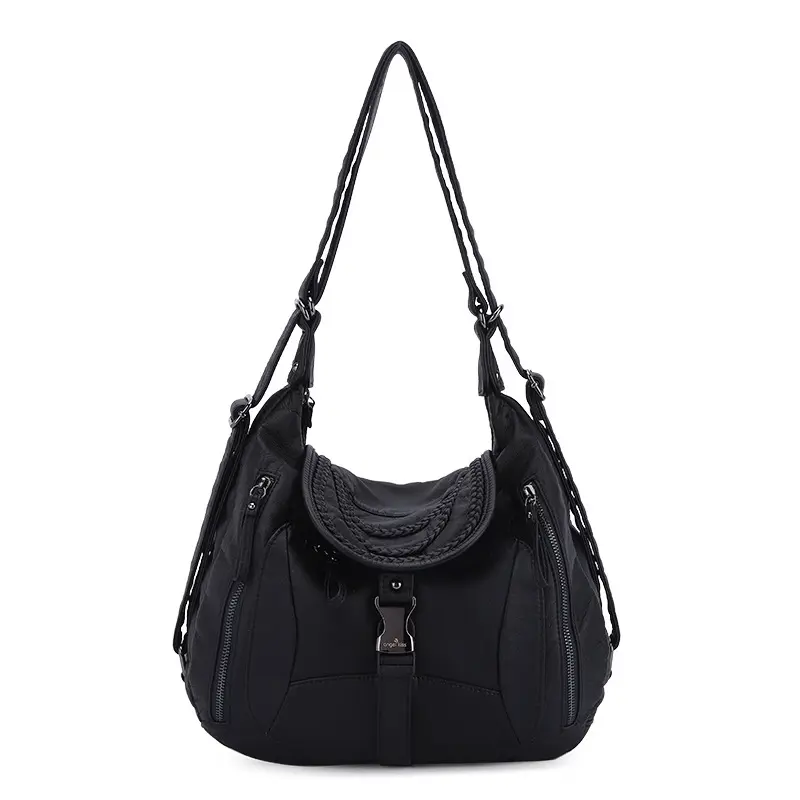  Women's Handbag Fashion PU Shoulder Bag Casual Black Hobo Messenger Bag Satchel Large Backpack Cell Phone Pocket Purse