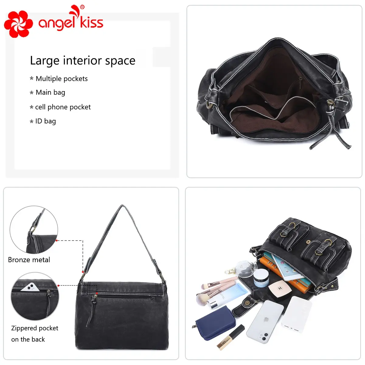  Women's Bag Large PU Shoulder Bag Fashion Top-handle Vintage Messenger Bag Dumpling Pack Multi-pockets Crossbody Bag
