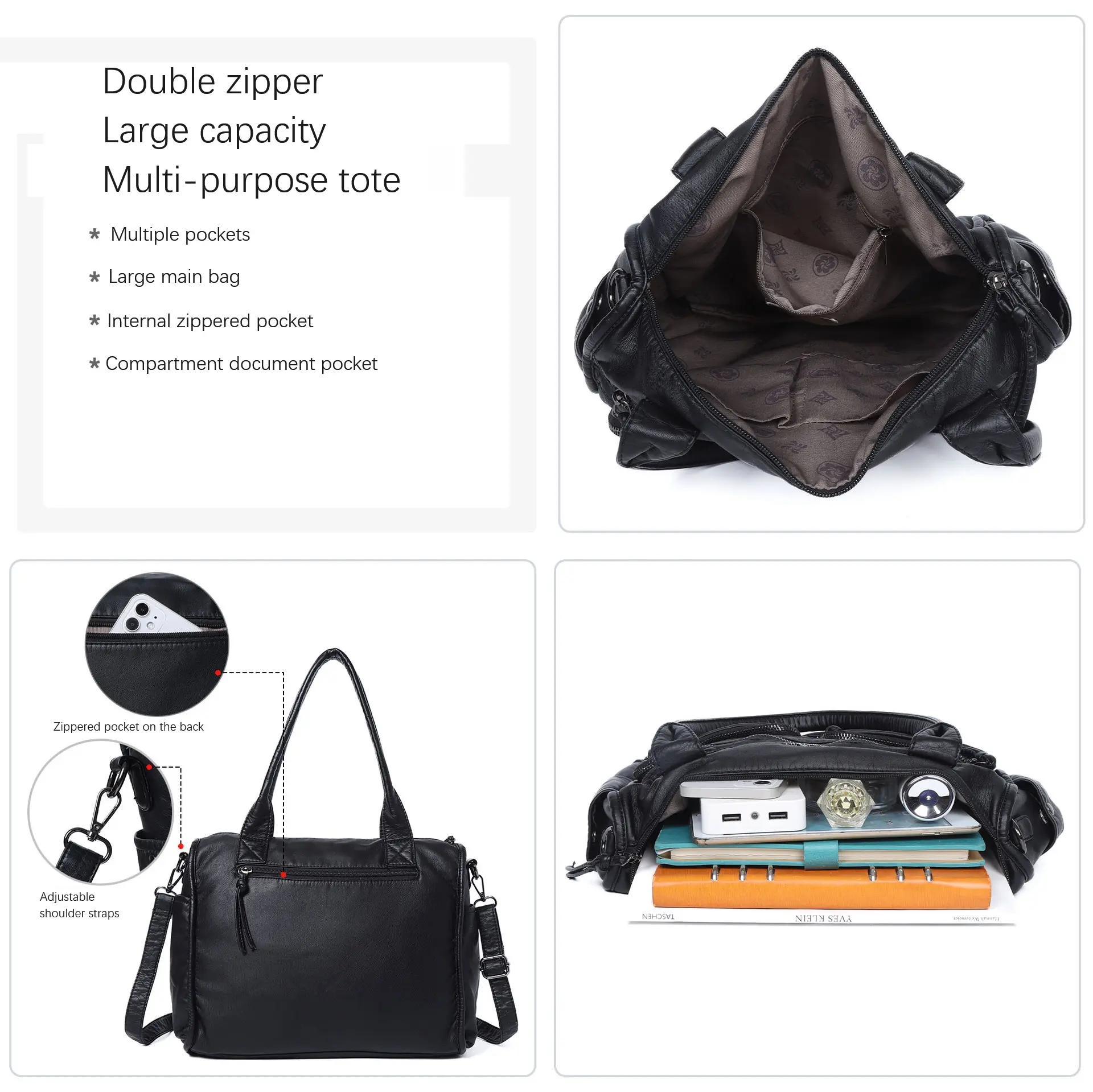  Women Handbags Multi-pockets Bag PU Satchel Fashion Large Vintage Shoulder Bag Tote Bag Tote Shoulder Purse