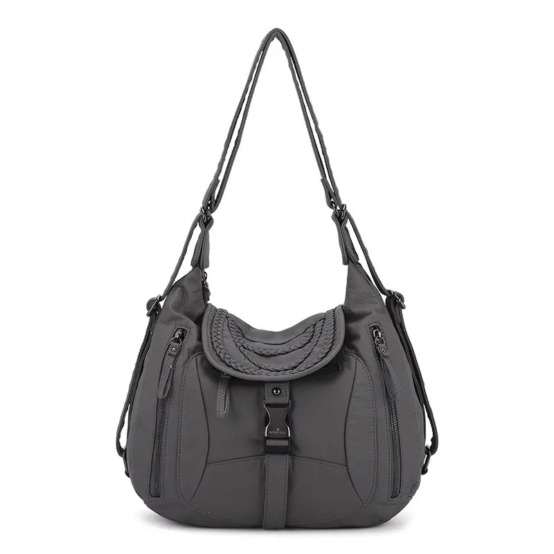  Women's Handbag Fashion PU Shoulder Bag Casual Black Hobo Messenger Bag Satchel Large Backpack Cell Phone Pocket Purse