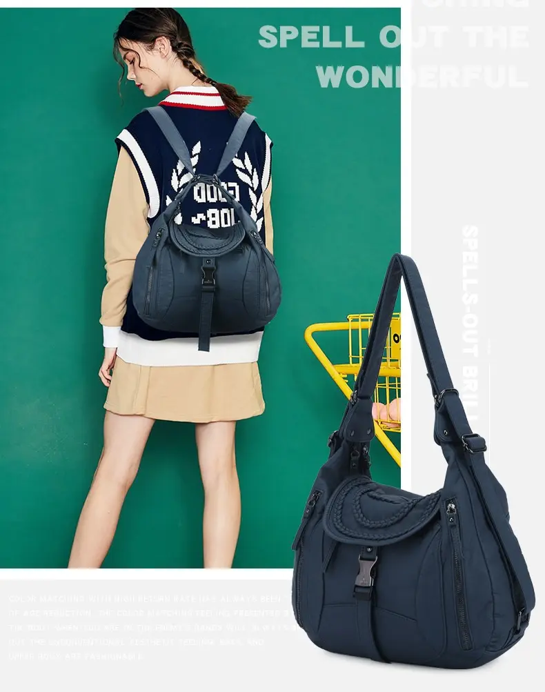  Women's Handbag Fashion PU Shoulder Bag Casual Black Hobo Messenger Bag Satchel Large Backpack Cell Phone Pocket Purse