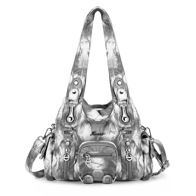  Women's Bag Fashion Hobo Handbag Tie-Dye Top-handle Bag Large Tote Pleated Satchel PU Shoulder Bag Front Pockets Bag