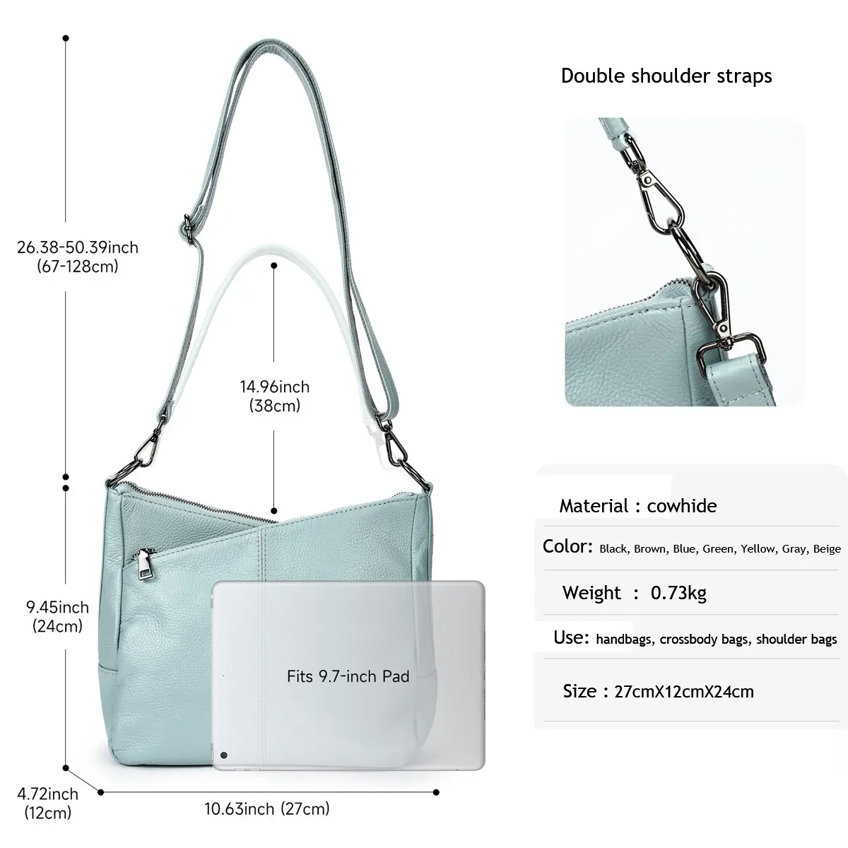 Women's Shoulder Bag Fashion Leather Shoulder Bag Black Leisure Genuine Leather bag Casual Large Capacity Crossbody Bag Wallet
