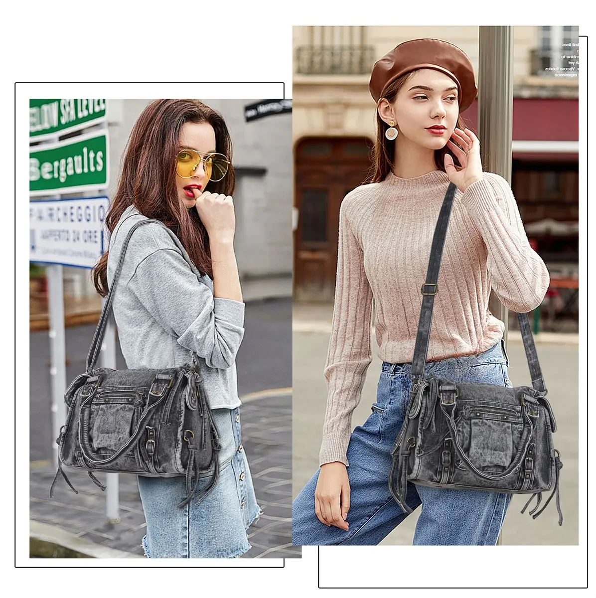 Women Handbags Denim Vintage Shoulder Bag Top-handle Fashion Satchel Multi-Pockets Crossbody Bag Flap Phone Pack