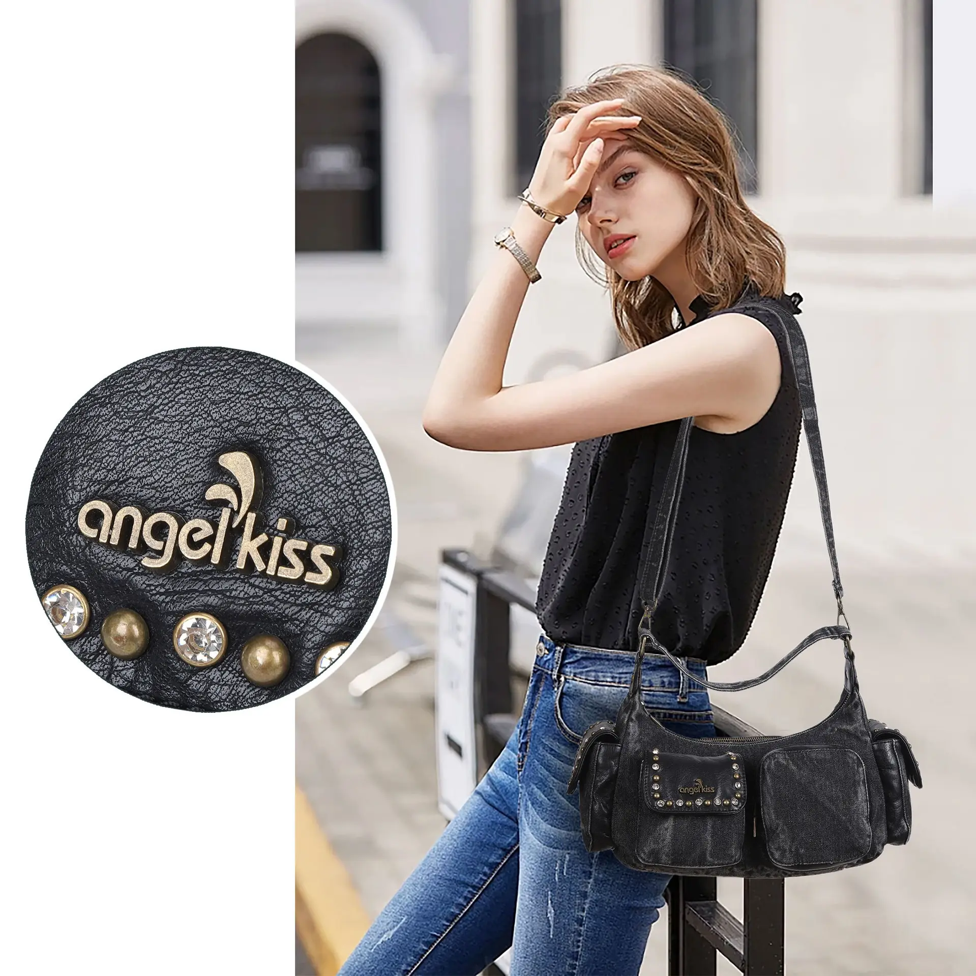  Women Handbags Satchel Top-handle Denim Shoulder Bag Large Dumpling Pack Canvas Shoulder Bags Phone Money Pack
