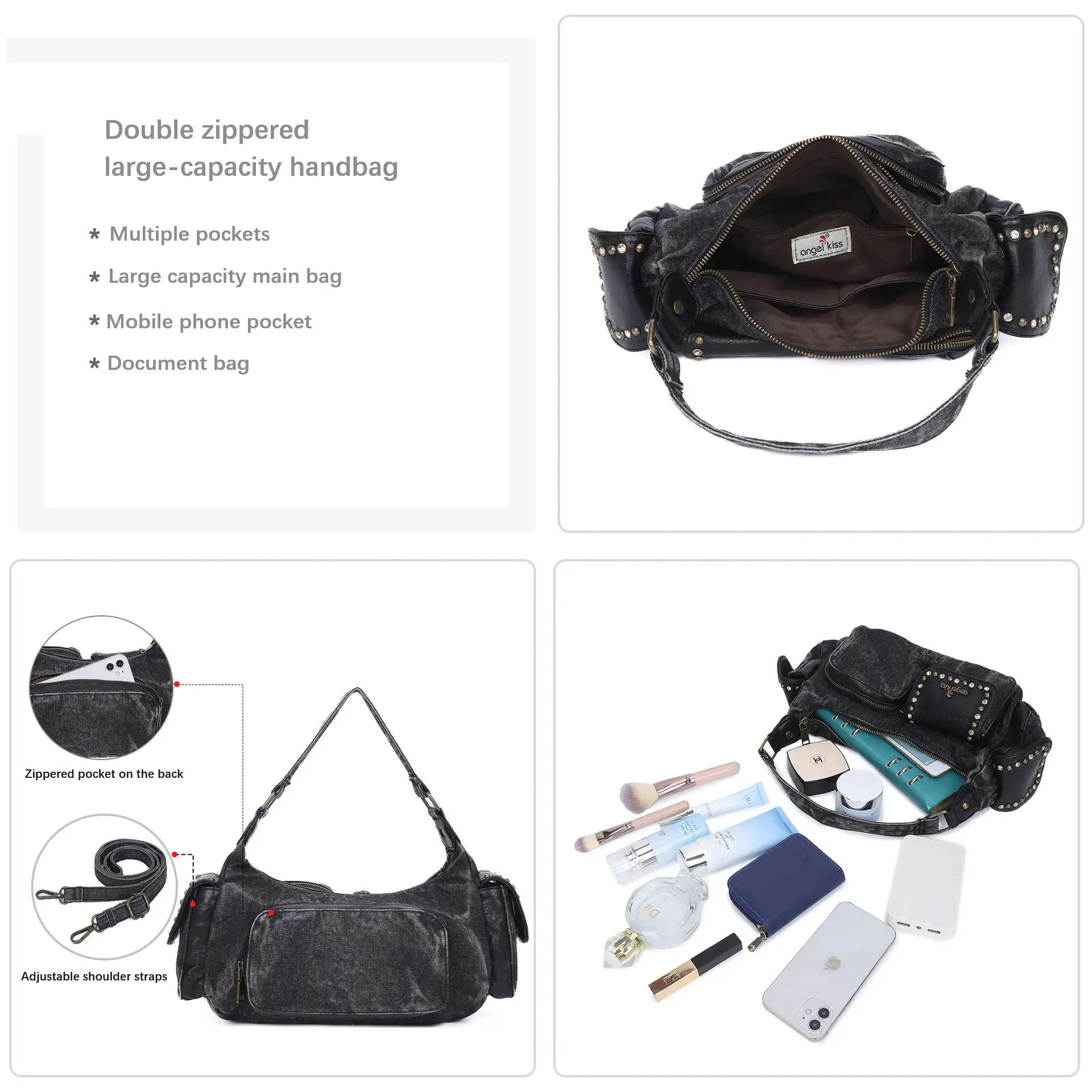  Women Handbags Satchel Top-handle Denim Shoulder Bag Large Dumpling Pack Canvas Shoulder Bags Phone Money Pack