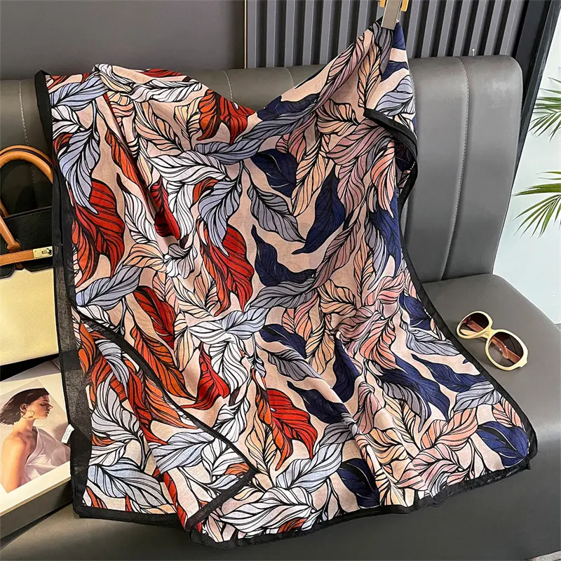 New Spring Women Cotton Scarf Beach Hijab Shawls and Wraps 2025 Luxury Brand Flower Female Foulard Echarpe Designer Bandana