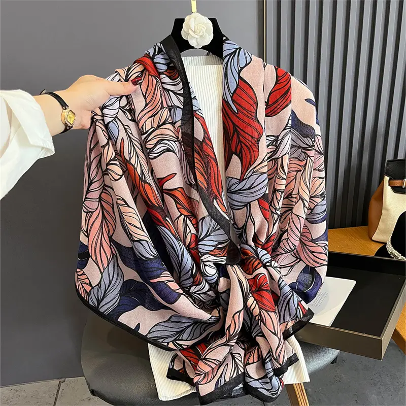New Spring Women Cotton Scarf Beach Hijab Shawls and Wraps 2025 Luxury Brand Flower Female Foulard Echarpe Designer Bandana