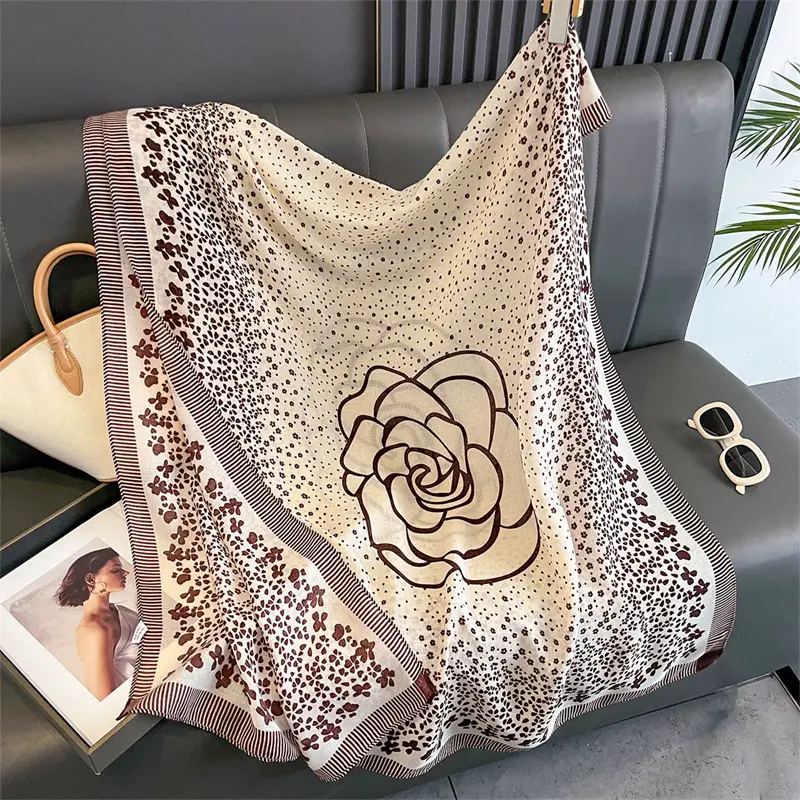 New Spring Women Cotton Scarf Beach Hijab Shawls and Wraps 2025 Luxury Brand Flower Female Foulard Echarpe Designer Bandana