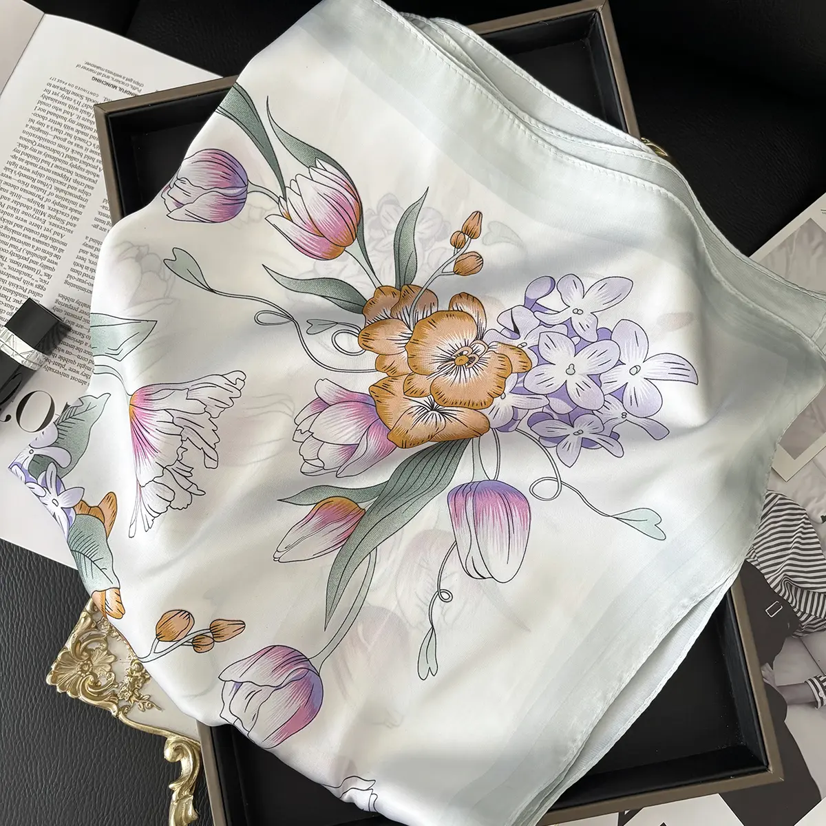 2025 New Luxury Fashion Print 70*70cm Square Scarf Women Soft Satin Hairband Neckerchief Tie Female Headband Foulard Bag Ribbon