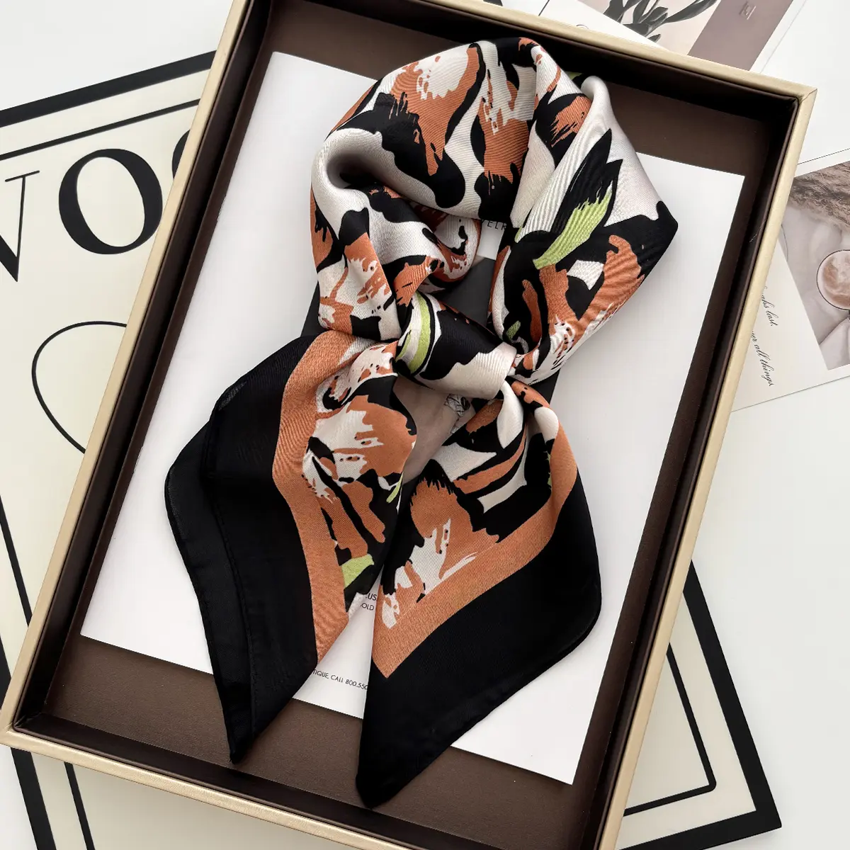2025 New Luxury Fashion Print 70*70cm Square Scarf Women Soft Satin Hairband Neckerchief Tie Female Headband Foulard Bag Ribbon