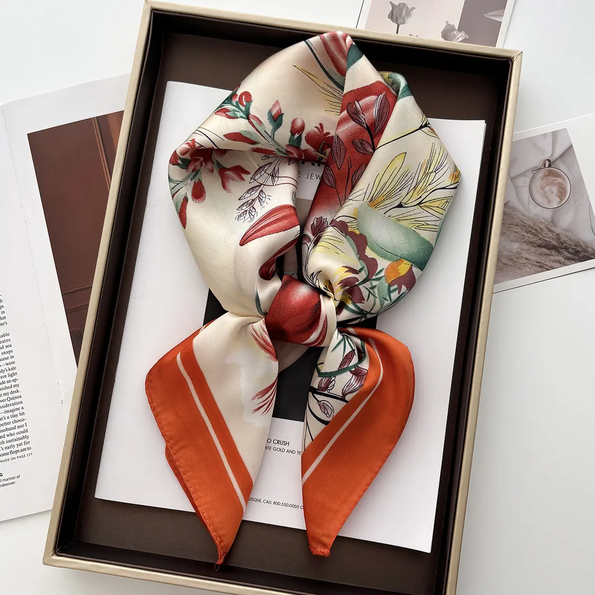 Fresh Elegant Print Brand Scarves Soft Satin Square Scarves Neckerchief Women Shawls Hijab Scarf Bandana 70X70CM