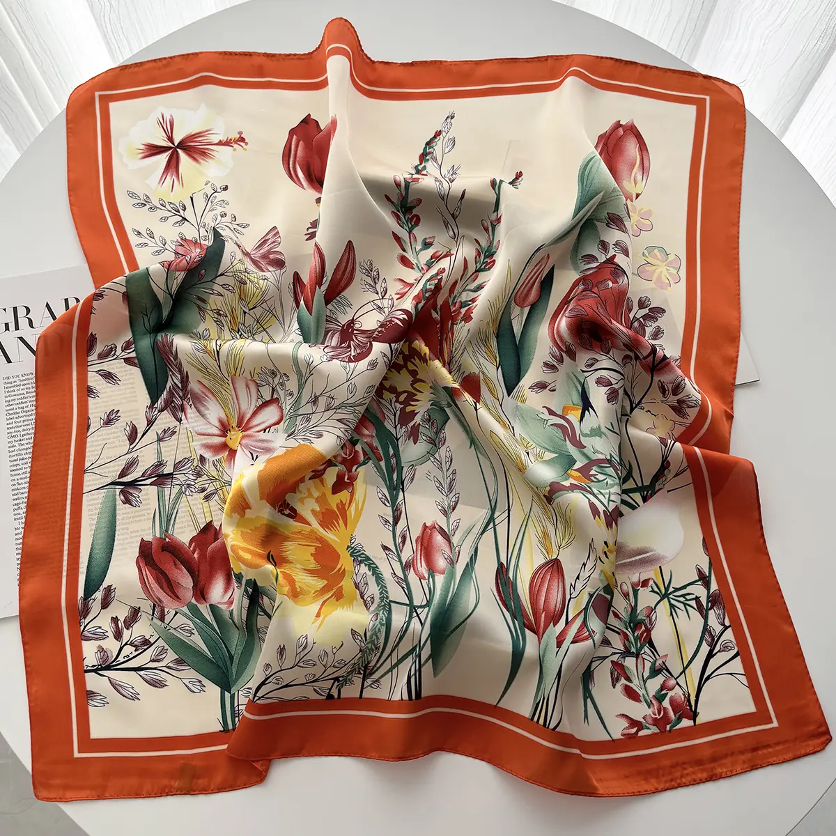 Fresh Elegant Print Brand Scarves Soft Satin Square Scarves Neckerchief Women Shawls Hijab Scarf Bandana 70X70CM